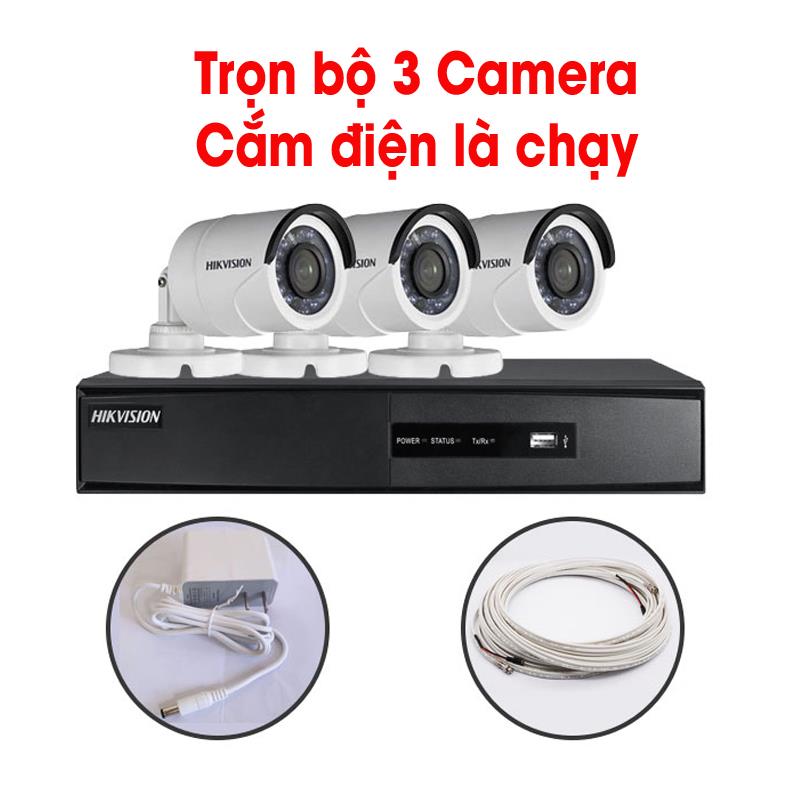 Trọn bộ 3 Camera DS-2CE16C0T-IR + Đầu ghi hình HIKVISION, có sẵn phụ kiện