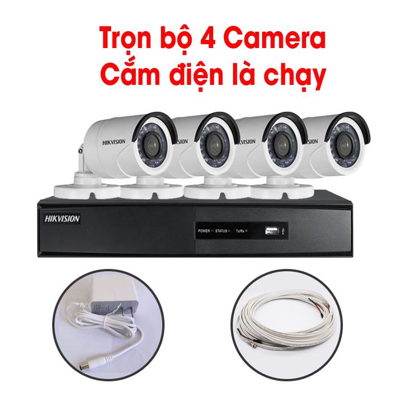 Trọn bộ 4 Camera DS-2CE16C0T-IR + Đầu ghi hình HIKVISION, có sẵn phụ kiện